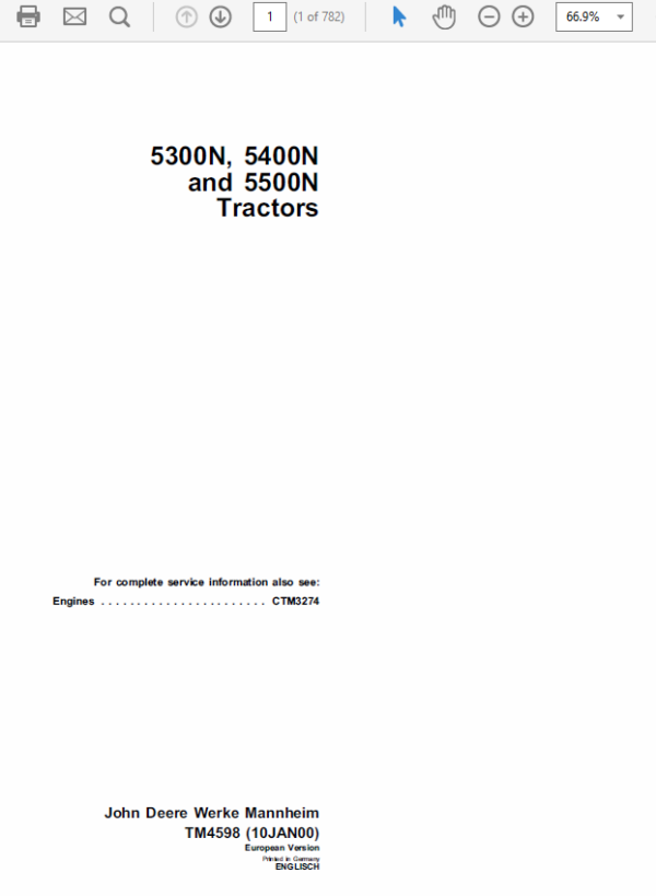 John Deere 5300N, 5400N, 5500N Tractors Repair Technical Manual Workshop Guide
