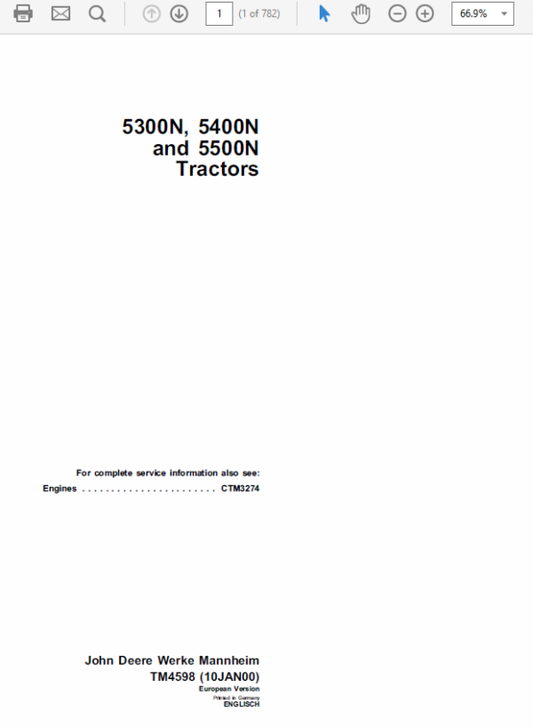 John Deere 5300N, 5400N, 5500N Tractors Repair Technical Manual Workshop Guide