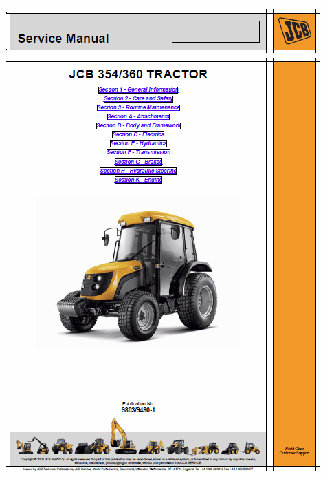 JCB 354, 360 Tractor Service Manual Workshop Guide