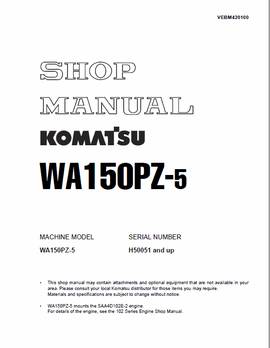 Komatsu WA150PZ-5 Wheel Loader Service Manual Workshop Guide