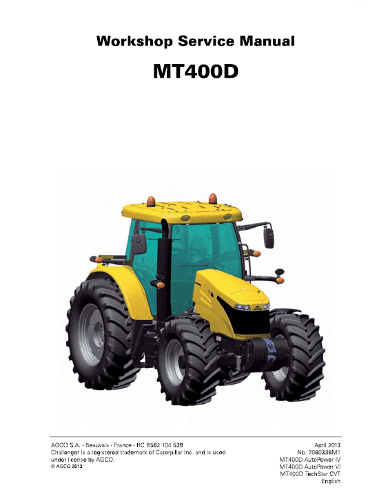 Challenger MT455D, MT465D, MT475D Tractor Service Manual Workshop Guide