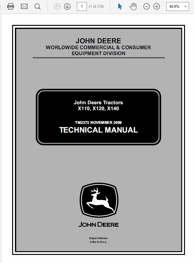 John Deere X110, X120, X140 Tractors Technical Manual (TM2373) Workshop Guide