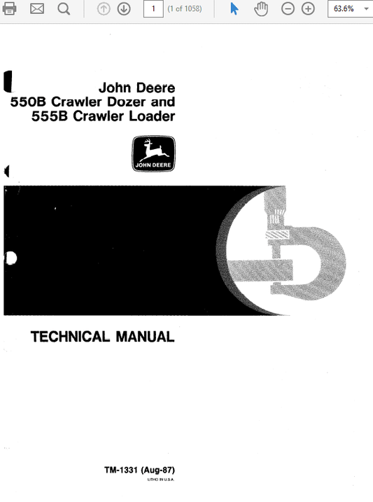 John Deere 550B, 555B Crawler Bulldozer Loader Technical Manual Workshop Guide