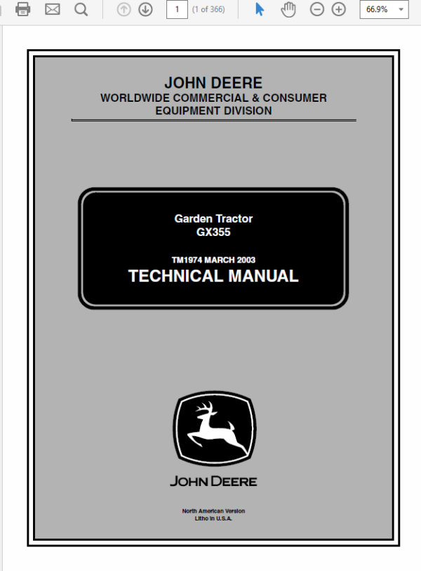 John Deere GX355 Garden Tractor Repair Technical Manual (TM1974) Workshop Guide