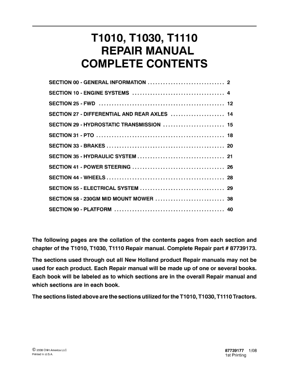 New Holland 1020 Boomer, 1025 Boomer, 1030 Boomer Tractor Repair Service Manual Workshop Guide