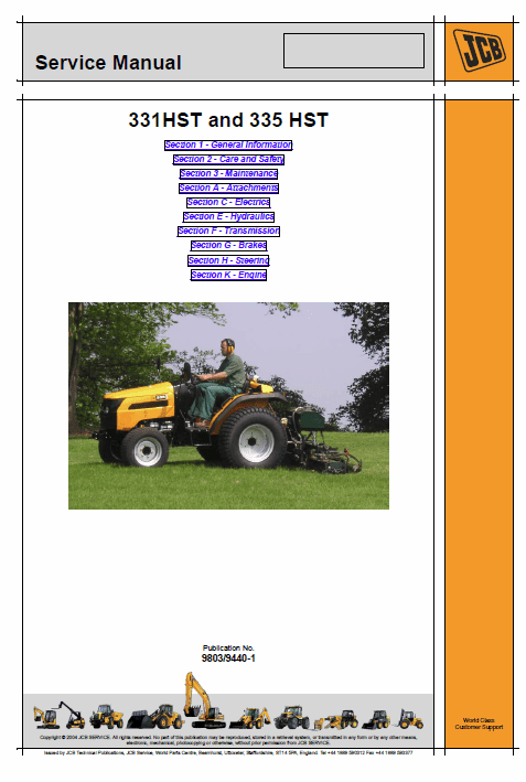 JCB 331, 335 HST Tractor Service Manual Workshop Guide
