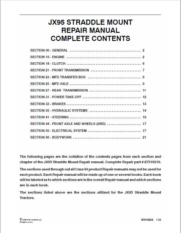 Case JX95 Straddle Tractor Service Manual Workshop Guide