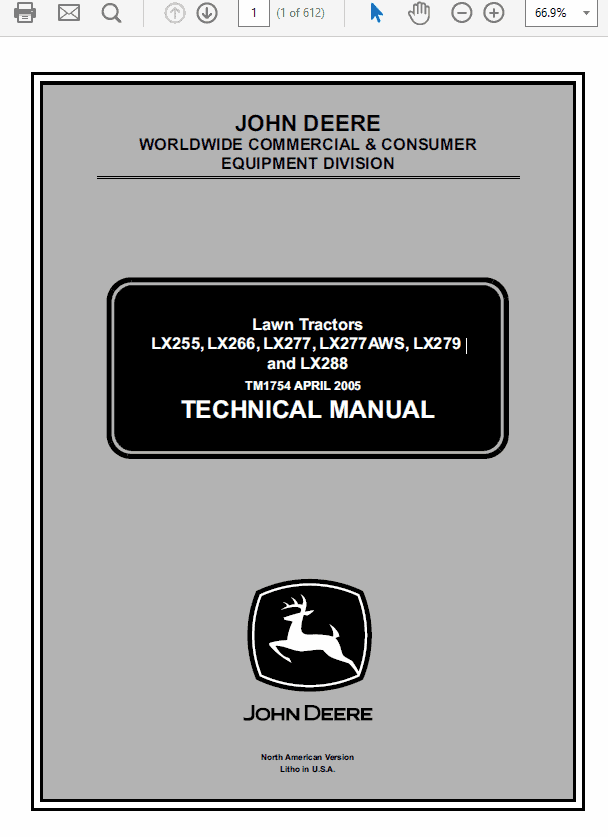 John Deere LX255, LX266, LX277, LX277AWS, LX279, LX288 Technical Manual (TM1754) Workshop Guide