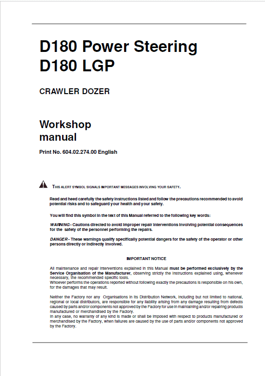 New Holland D180 LT, D180 XLT, D180 LGP Crawler Dozer Repair Service Manual Workshop Guide