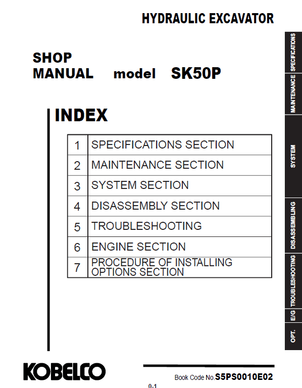 Kobelco SK50P Hydraulic Excavator Repair Service Manual Workshop Guide