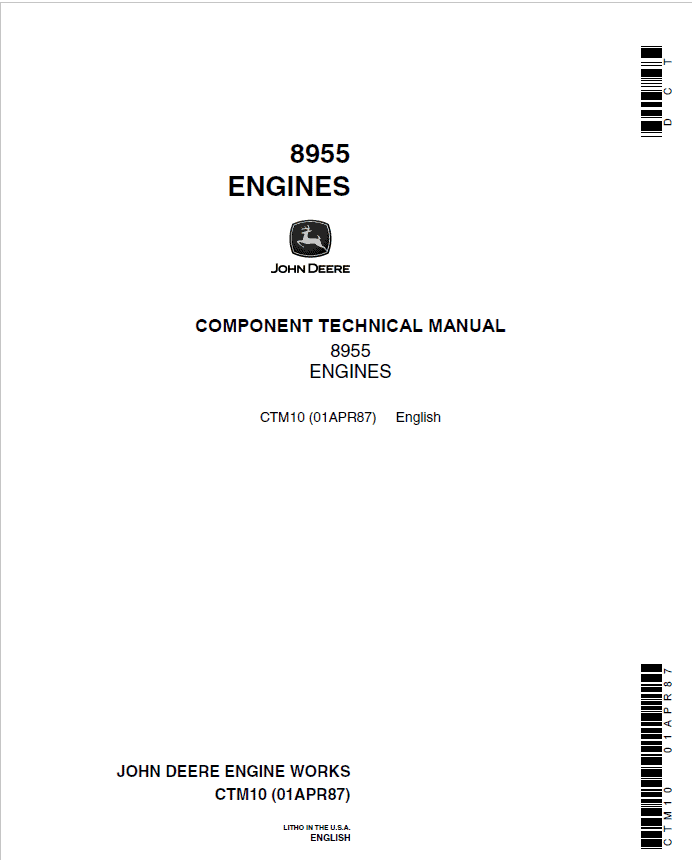 John Deere 8955 Engines Service Repair Manual (CTM10) Workshop Guide