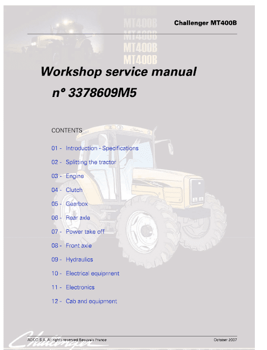 Challenger MT465B, MT475B Tractor Service Manual Workshop Guide