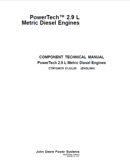 John Deere PowerTech 2.9L Metric Diesel Engines Repair Manual (CTM124619) Workshop Guide