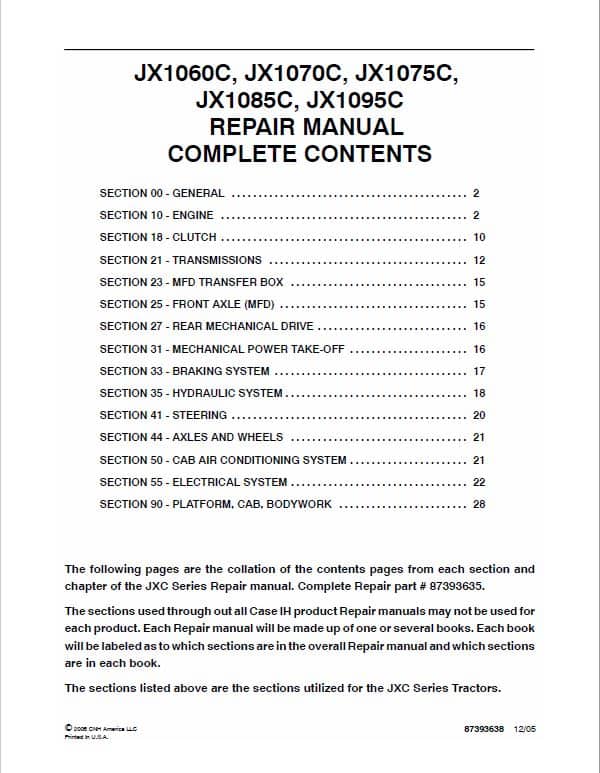 Case JX1060C, JX1070C, JX1075C, JX1085C, JX1095C Tractor Service Manual Workshop Guide