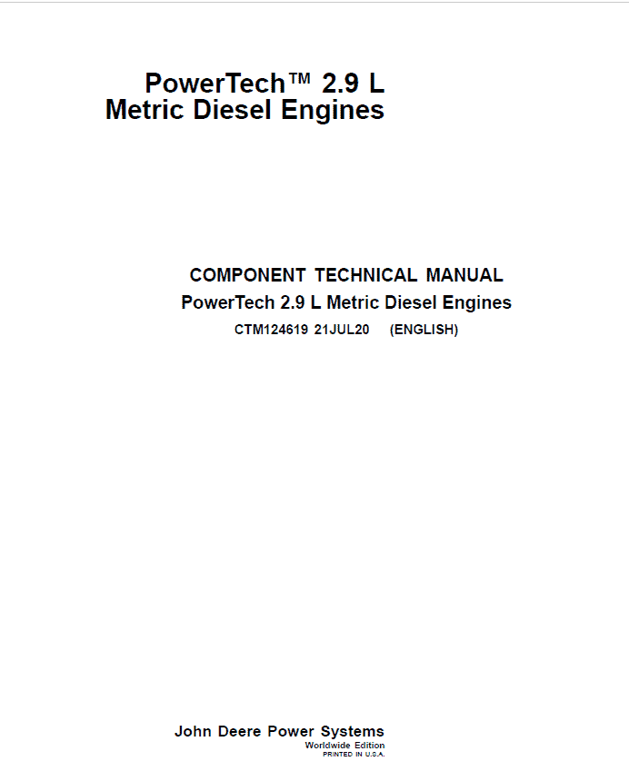 John Deere PowerTech 2.9L Metric Diesel Engines Repair Manual (CTM124619) Workshop Guide