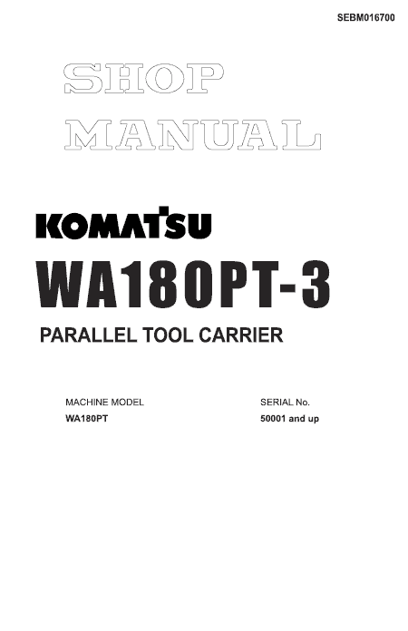 Komatsu WA180PT-3 Wheel Loader Service Manual Workshop Guide