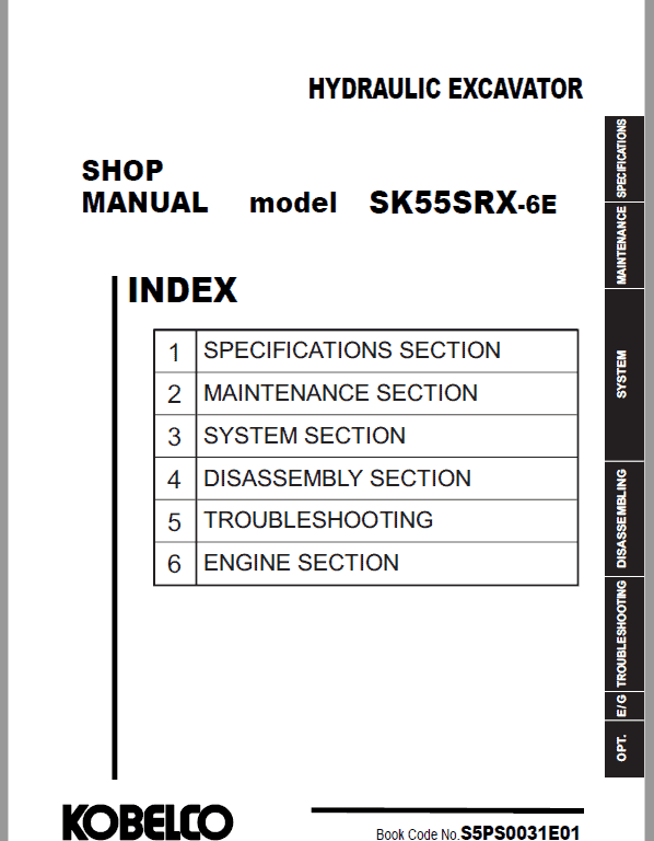 Kobelco SK55SRX-6E Hydraulic Excavator Repair Service Manual Workshop Guide