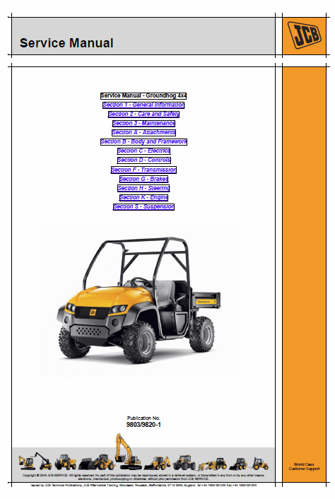 JCB Groundhog 4×4 Utility Vehicle Service Manual Workshop Guide