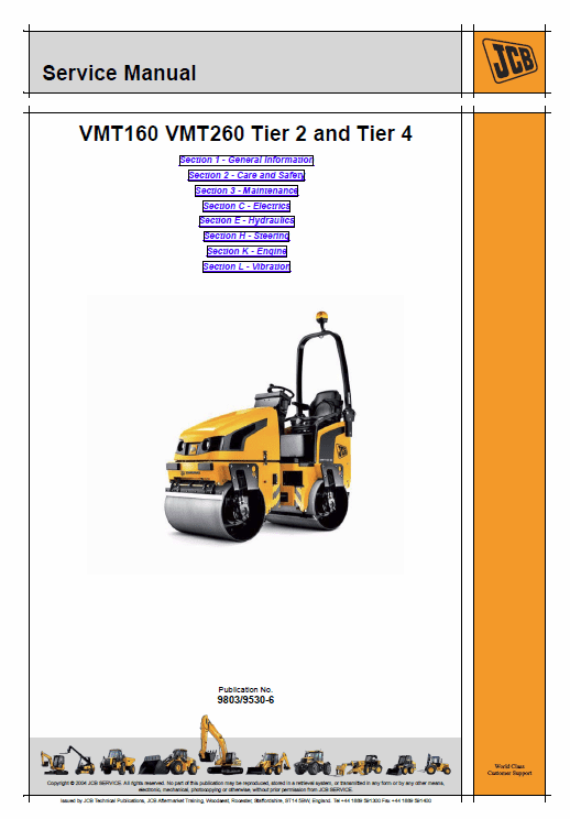 JCB Vibromax VMT160, VMT260 Tier 2 and Tier 4 Service Manual Workshop Guide