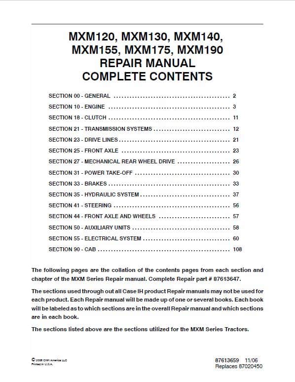 Case MXM120, MXM130, MXM140 Tractor Service Manual Workshop Guide