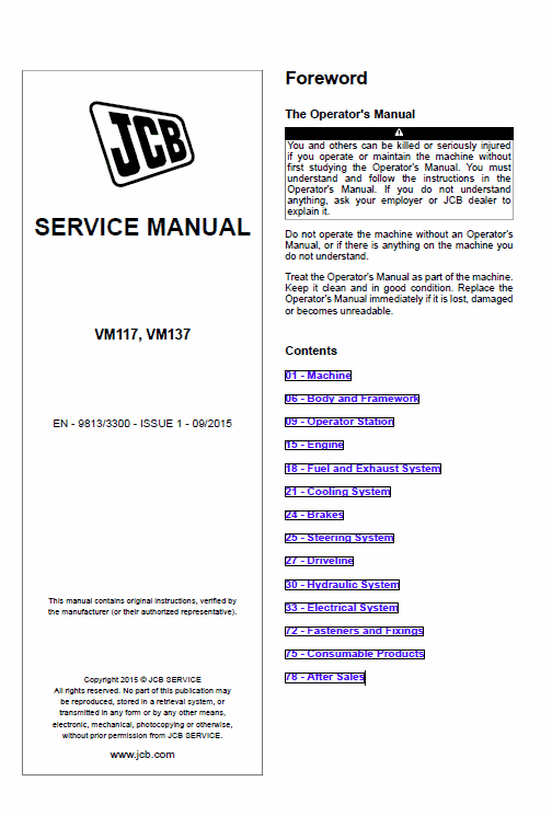 JCB Vibromax VM117, VM137 Tier 3 Service Manual Workshop Guide