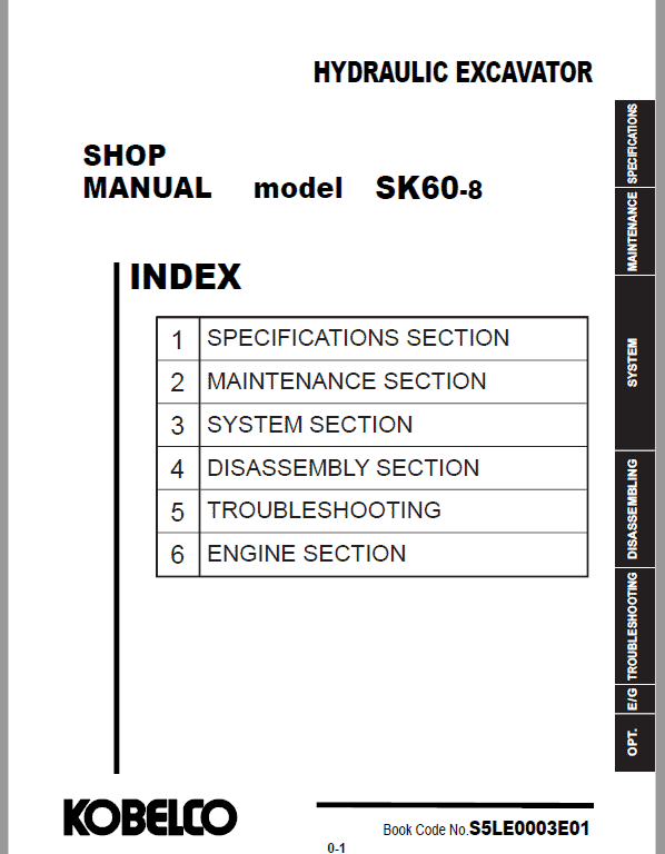 Kobelco SK60-8 Hydraulic Excavator Repair Service Manual Workshop Guide