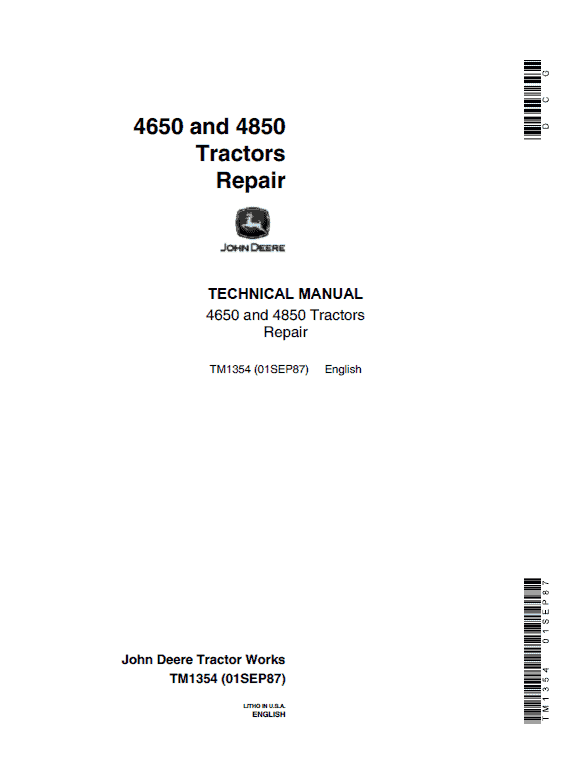 John Deere 4650, 4850 Tractors Repair Technical Manual Workshop Guide