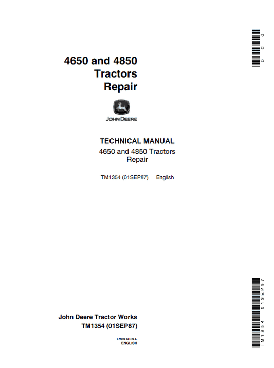 John Deere 4650, 4850 Tractors Repair Technical Manual Workshop Guide