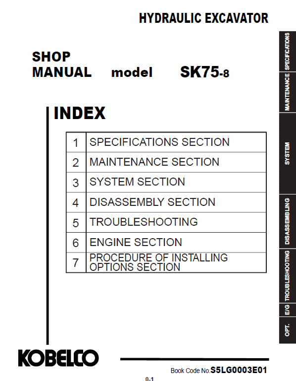Kobelco SK75-8 Hydraulic Excavator Repair Service Manual Workshop Guide