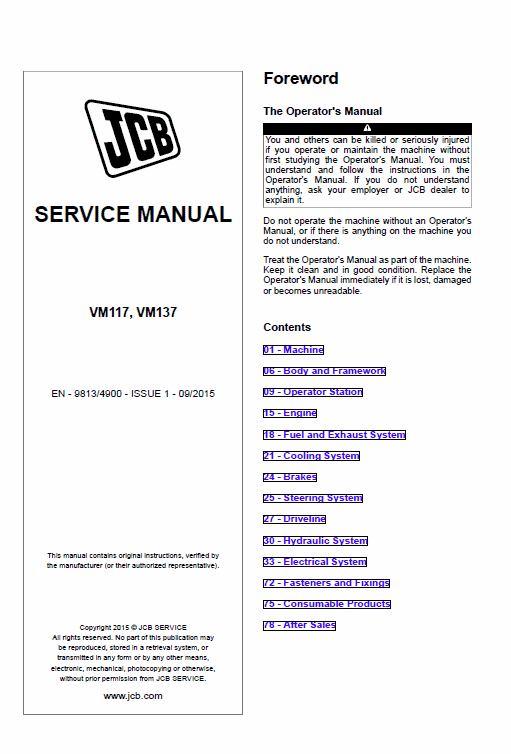 JCB Vibromax VM117, VM137 Tier 2 Service Manual Workshop Guide