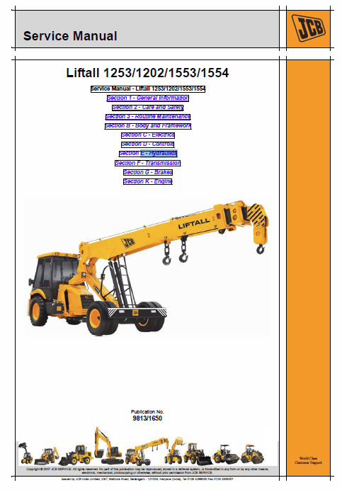 JCB 1253, 1202, 1553, 1554 Liftall Service Manual Workshop Guide