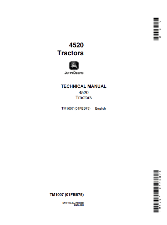 John Deere 4520 Tractor Repair Technical Manual Workshop Guide