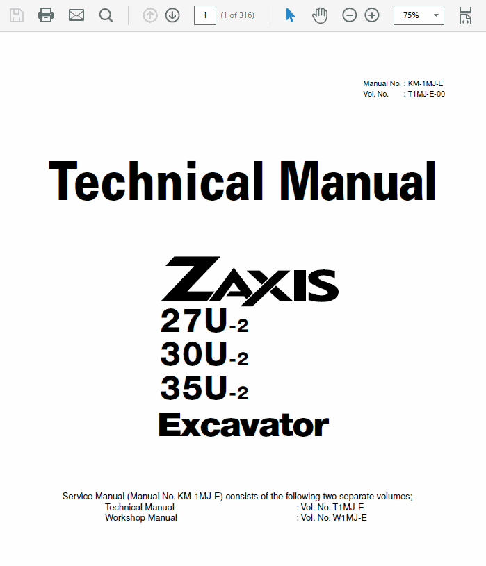 Hitachi Zaxis ZX27U-2, ZX30U-2, ZX35U-2 Excavator Service Repair Manual Workshop Guide