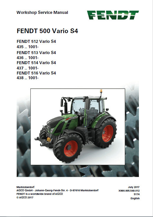 Fendt 512, 513, 514, 516 Vario S4 Tractors Workshop Repair Manual Workshop Guide