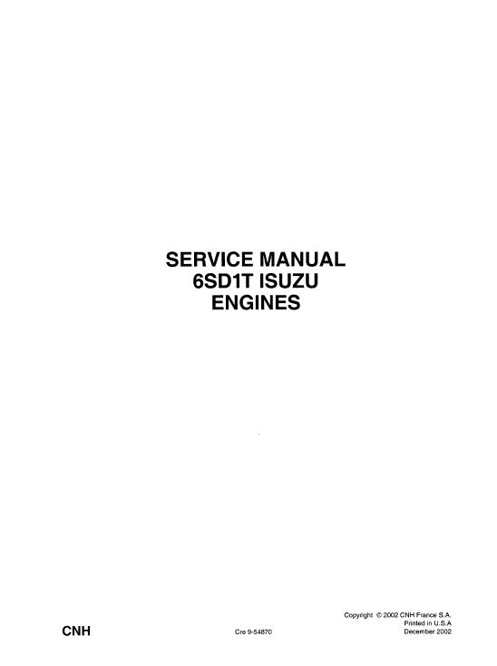 Isuzu 6SD1T Engines Service Manual Workshop Guide
