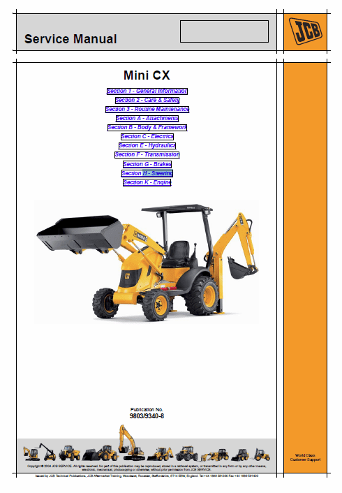 JCB Mini CX Backhoe Loader Service Manual Workshop Guide