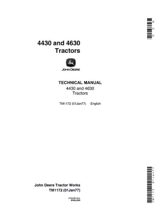 John Deere 4430, 4630 Tractors Repair Technical Manual Workshop Guide