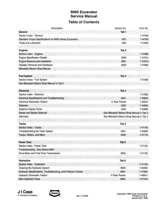 Case 9060 Excavator Service Manual Workshop Guide