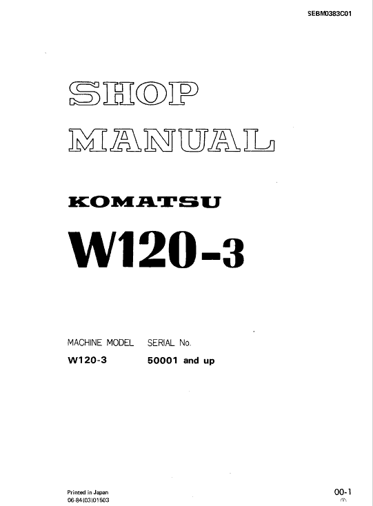 Komatsu W120-3 Wheel Loader Service Manual Workshop Guide