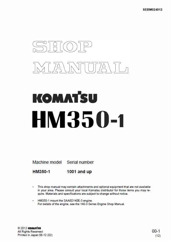 Komatsu HM350-1 Dump Truck Service Manual Workshop Guide