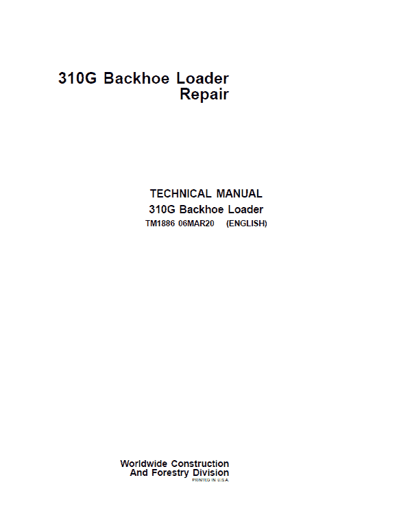John Deere 310G Backhoe Loader Service Repair Manual Workshop Guide