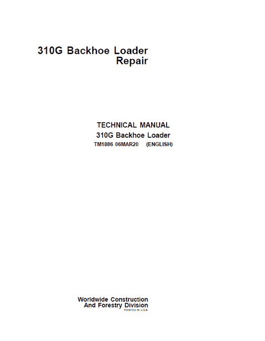 John Deere 310G Backhoe Loader Service Repair Manual Workshop Guide
