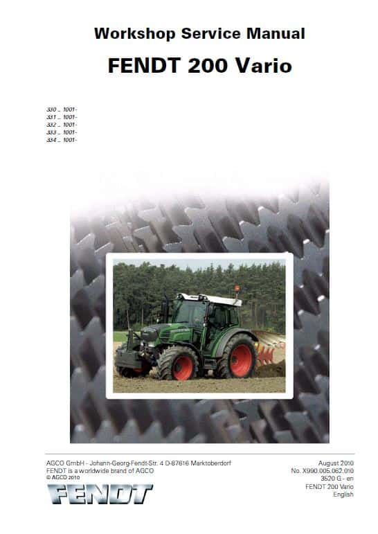 Fendt 207, 208, 209, 210, 211 COM III Tractors Workshop Repair Manual Workshop Guide