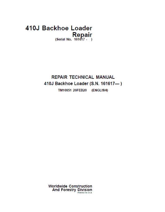 John Deere 410J Backhoe Loader Repair Technical Manual (S.N after 161617 – ) Workshop Guide