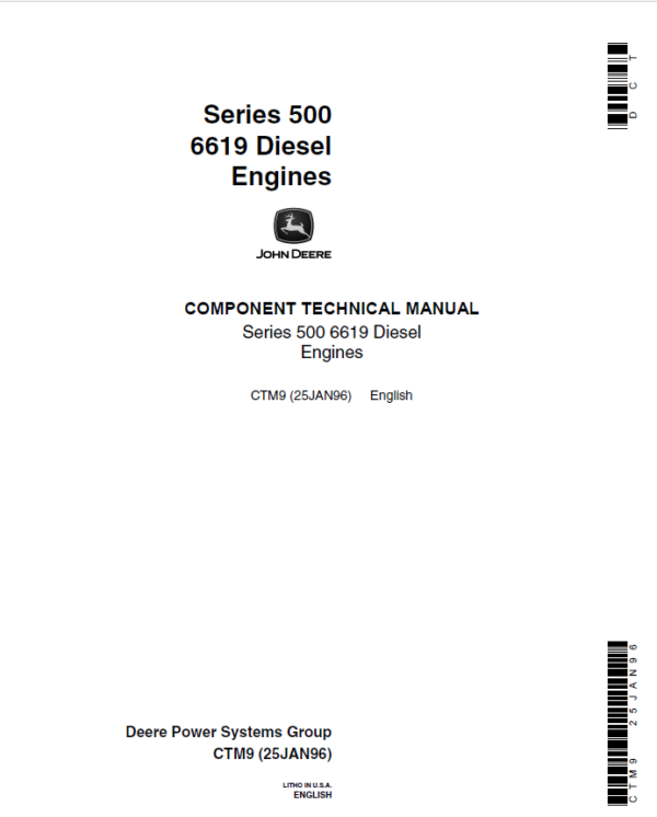 John Deere Series 500, 6619 Diesel Engines Service Repair Manual (CTM9) Workshop Guide