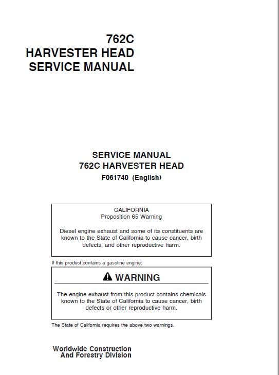 Timberjack 762C Harvester Head Service Repair Manual (SN 01FA1056 and up) Workshop Guide