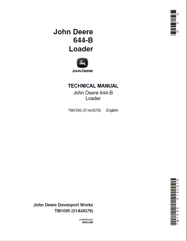 John Deere 644B Loader Repair Technical Manual (TM1095 and TM3202) Workshop Guide