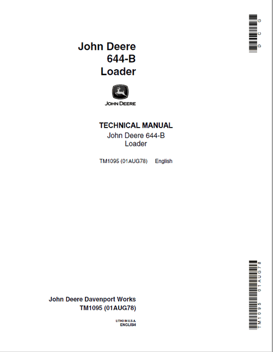 John Deere 644B Loader Repair Technical Manual (TM1095 and TM3202) Workshop Guide