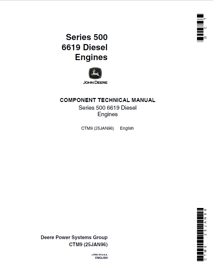 John Deere Series 500, 6619 Diesel Engines Service Repair Manual (CTM9) Workshop Guide