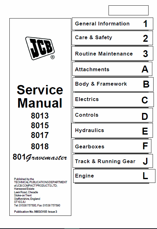 JCB 8013, 8015, 8017, 8018 Mini Excavator Service Manual Workshop Guide